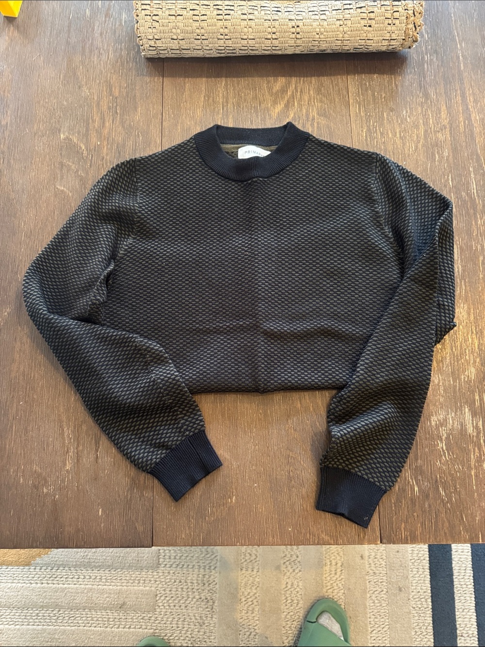 Primark Men’s XS Black Gray Birdseye Textured Knit Crewneck Sweater